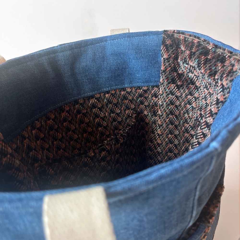 Denim Tote Bag- Velvet Interior Large - Picture 8 of 9